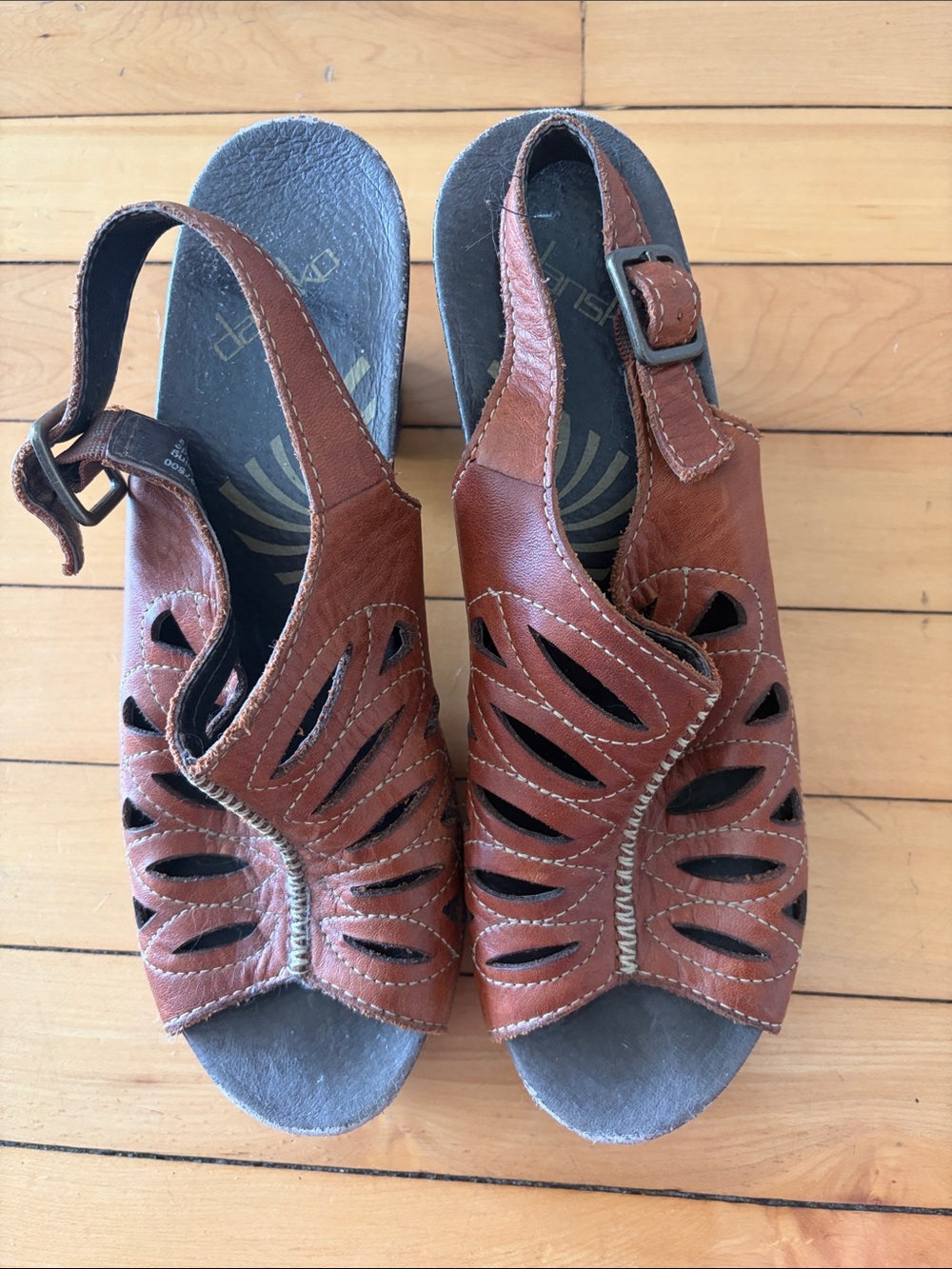 Brown Leather Cutout Slingback Sandals - Comfort Style